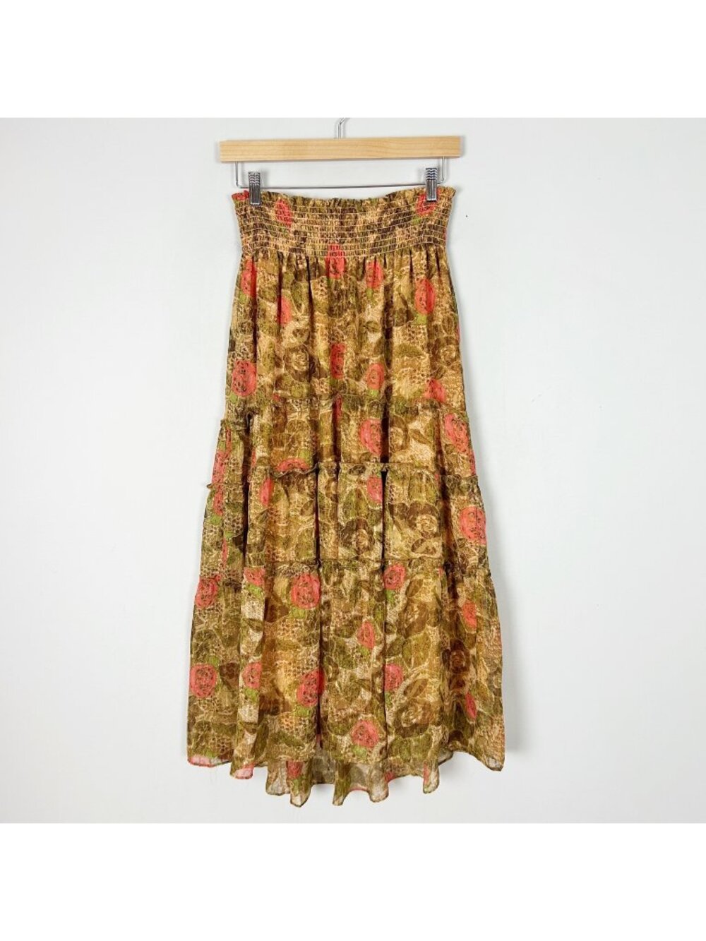 Y2K Bandolino Floral Tiered Maxi Skirt Forest Fairy Boho Size 10 Women's